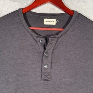Taylor Stitch Shirt Mens 40 Medium Gray Long Sleeve Merino Wool Henley Made USA